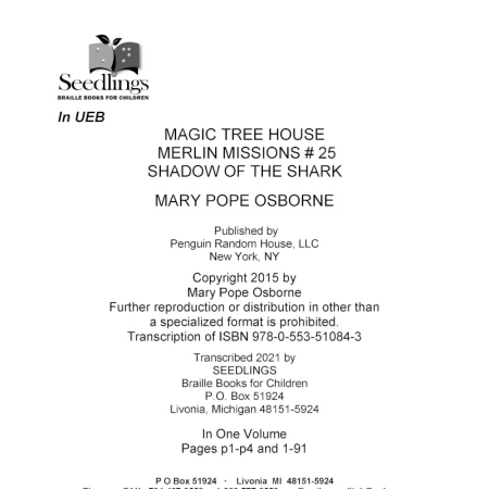 Cover image for Magic Tree House Merlin Missions #25 Shadow of the Shark by Mary Pope Osborne
