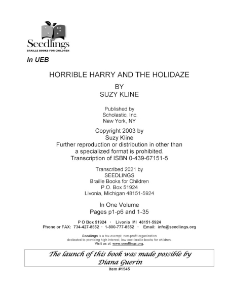 Cover image for Horrible Harry and the Holidaze by Suzy Kline