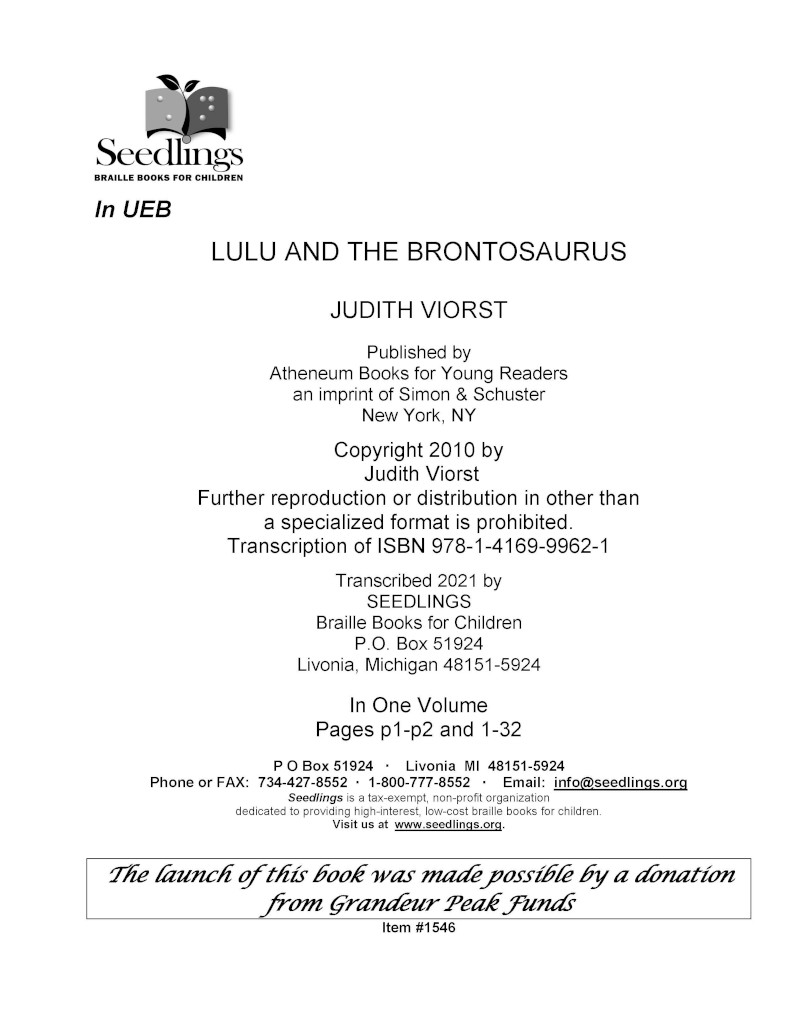 Lulu and the Brontosaurus (Lulu #1) - Seedlings