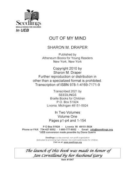 Cover image for Out of My Mind by Sharon M. Draper