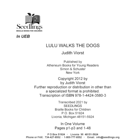 Cover image for Lulu Walks the Dogs by Judith Viorst