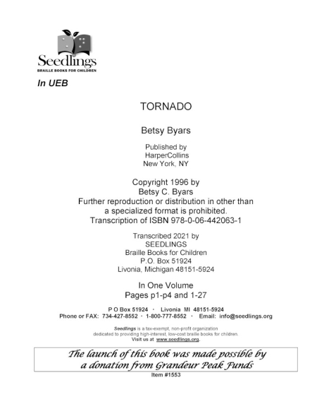 Cover image for Tornado by Betsy Byars