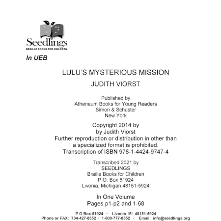 Cover Image for Lulu's Mysterious Mission by Judith Viorst