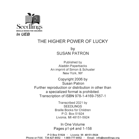 The Higher Power of Lucky by Susan Patron
