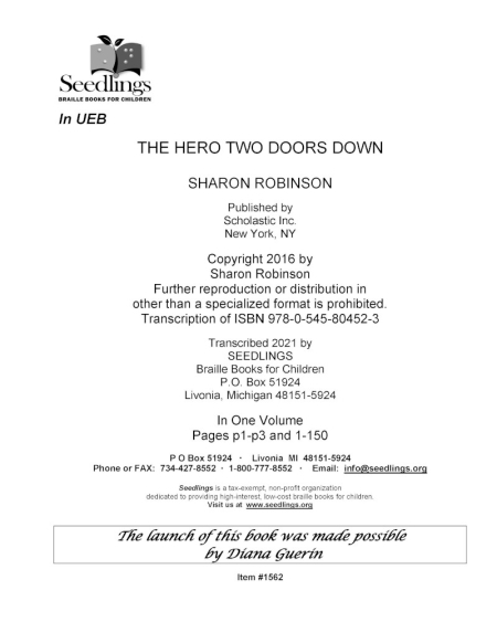 Cover image for The Hero Two Doors Down by Sharon Robinson