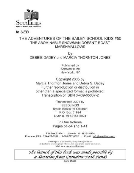 Cover image for The Adventures of the Bailey School Kids #50 The abominable snowman doesn't roast marshmallows by Debbie Dadey and Marcia Thorton Jones