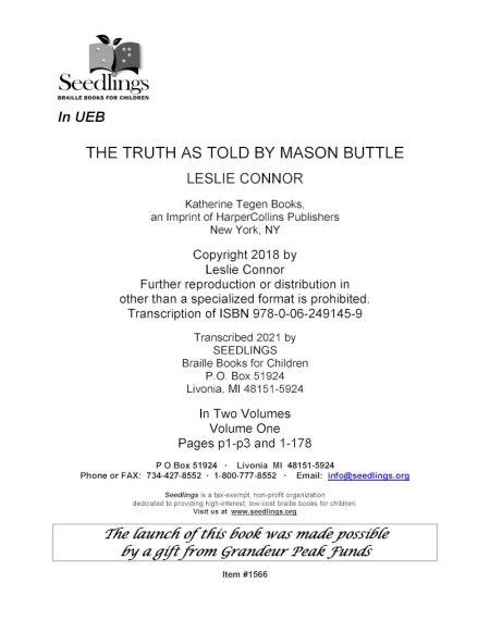 Cover image for The Truth as Told by Mason Buttle