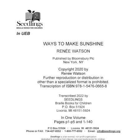 Cover image for Ways to Make Sunshine by Renee Watson