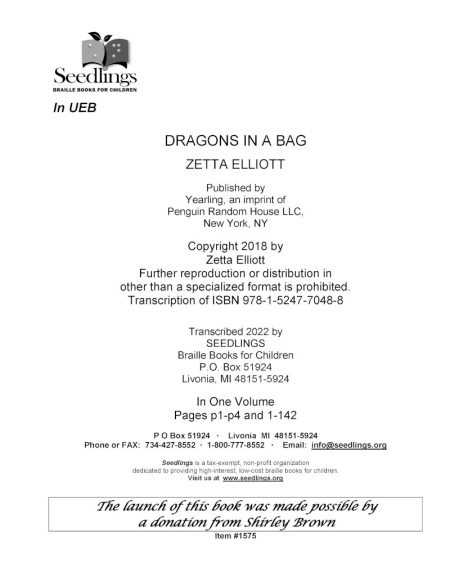 Cover image for Dragons in a Bag by Zetta Elliot