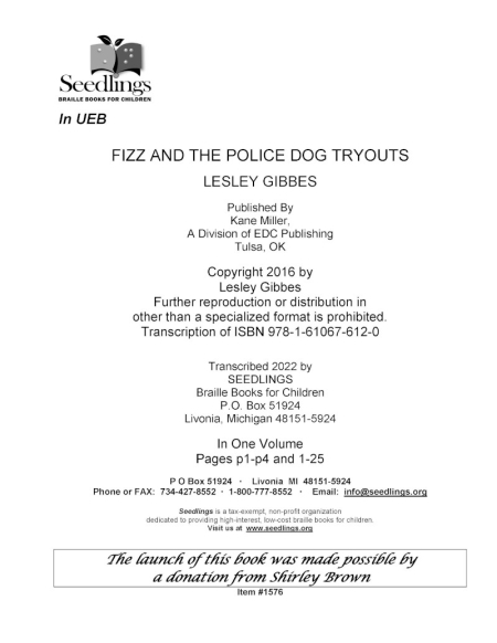 Cover image for Fizz and the Police Dog Tryouts by Lesley Gibbes