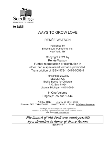 Cover image for Ways to Grow Love by Renee Watson