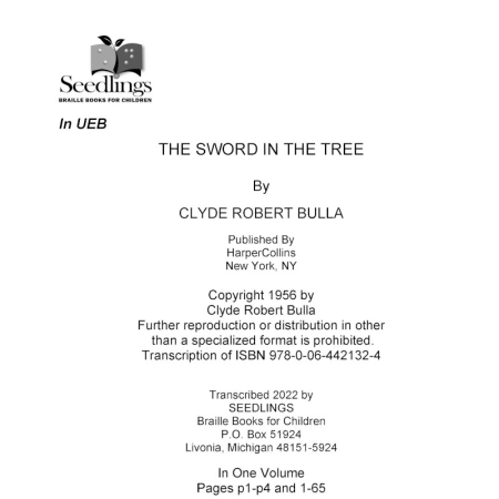 Cover image for The Sword in the Tree by Clyde Robert Bulla