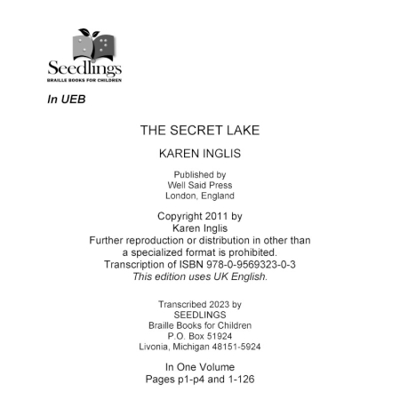 Cover photo for The Secret Lake by Karen Inglis