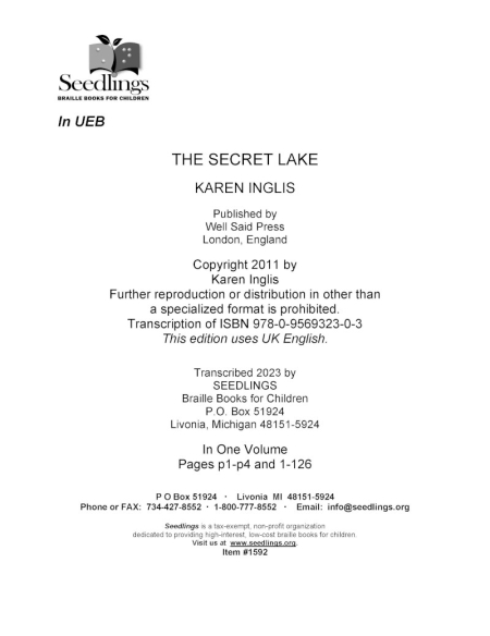 Cover photo for The Secret Lake by Karen Inglis