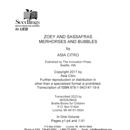 Cover for Zoey and Sassafras Merhorses and Bubbles by Asia Citro