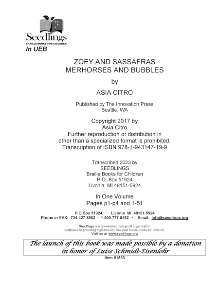 Cover for Zoey and Sassafras Merhorses and Bubbles by Asia Citro