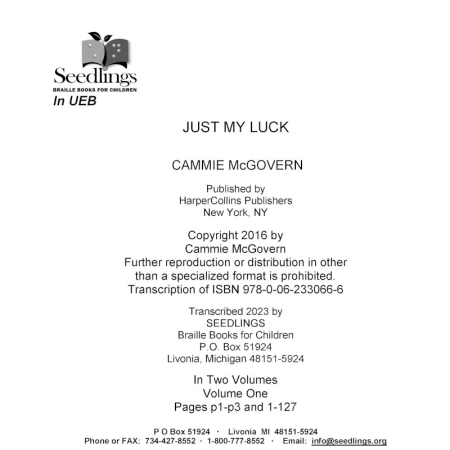 Cover image for Just My Luck by Cammie McGovern