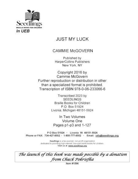Cover image for Just My Luck by Cammie McGovern