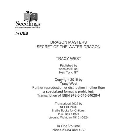 Cover image for Dragon Masters Secret of the Water Dragon by Tracy West