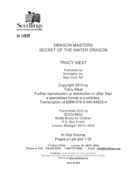 Cover image for Dragon Masters Secret of the Water Dragon by Tracy West