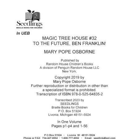 Cover image for Magic Tree House #32 To The Future, Ben Franklin! by Mary Pope Osborne