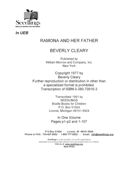 Cover image for Ramona and her Father by Beverly Cleary