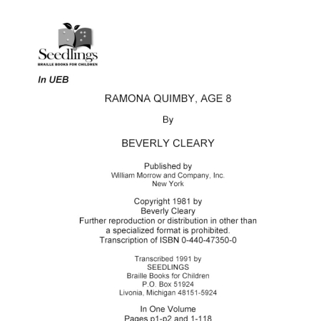 Cover image for Ramona Quimby, Age 8 by Beverly Cleary