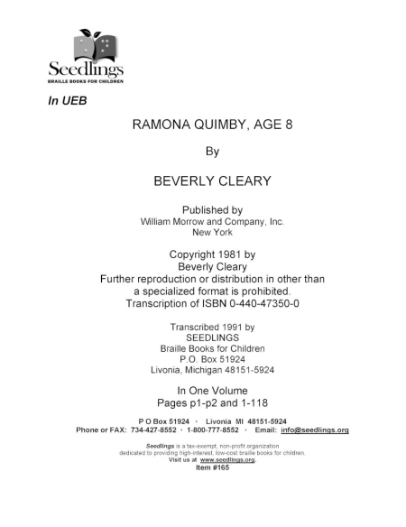 Cover image for Ramona Quimby, Age 8 by Beverly Cleary