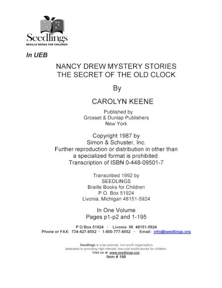 Cover image for Nancy Drew Mystery Stories The Secret of the Old Clock by Carolyn Keene