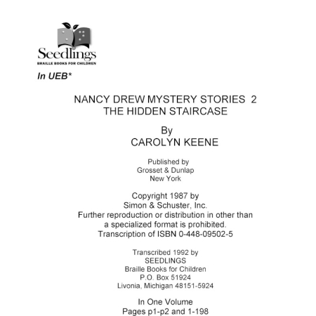 Cover image for Nancy Drew Mystery Stories 2 The Hidden Staircase by Carolyn Keene
