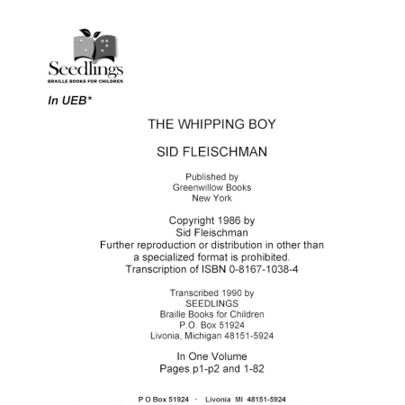 Cover image for The Whipping Boy by Sid Fleischman