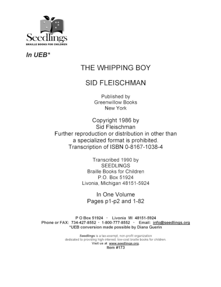 Cover image for The Whipping Boy by Sid Fleischman