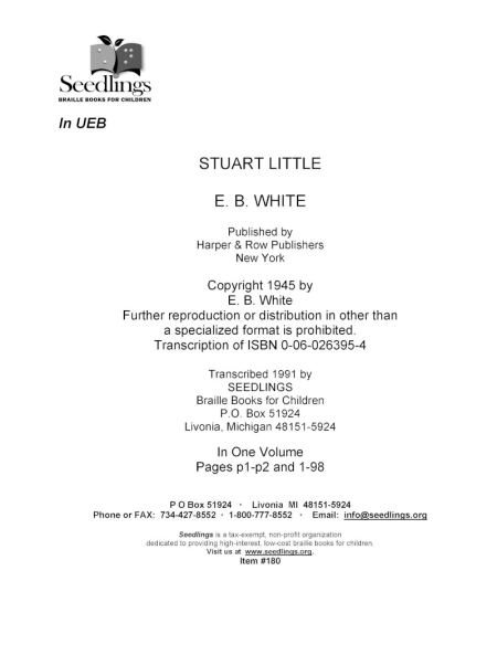 Cover image for Stuart Little by E B White