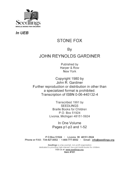 Cover image for Stone Fox by John Reynolds Gardiner