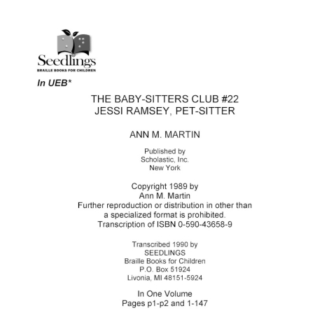 Cover image for The Baby-Sitter's Club #22 Jessi Ramsey, Pet Sitter by Ann M. Martin