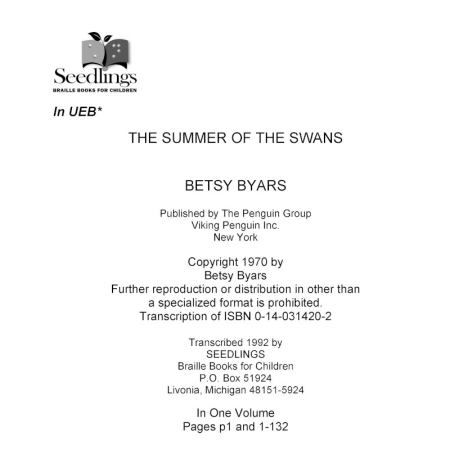 Cover Image for The Summer of The Swans by Betsy Byars