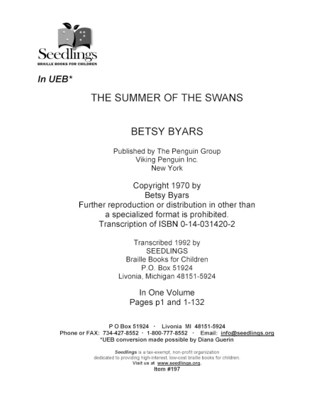 Cover Image for The Summer of The Swans by Betsy Byars
