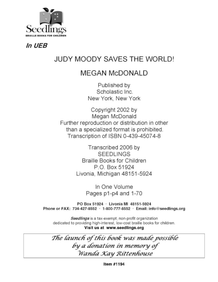 Cover for Judy Moody Saves the World!