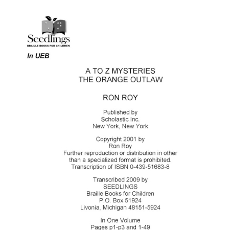 Cover of A to Z Mysteries: The Orange Outlaw by Ron Roy