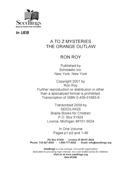 Cover of A to Z Mysteries: The Orange Outlaw by Ron Roy