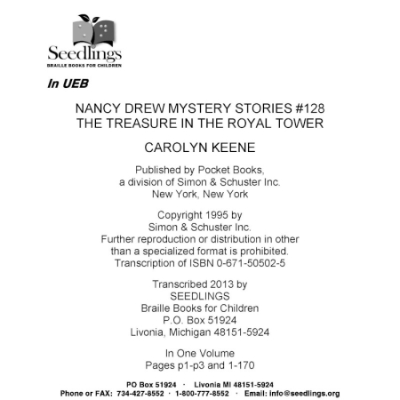 Cover for Nancy Drew #128: The Treasure in the Royal Tower