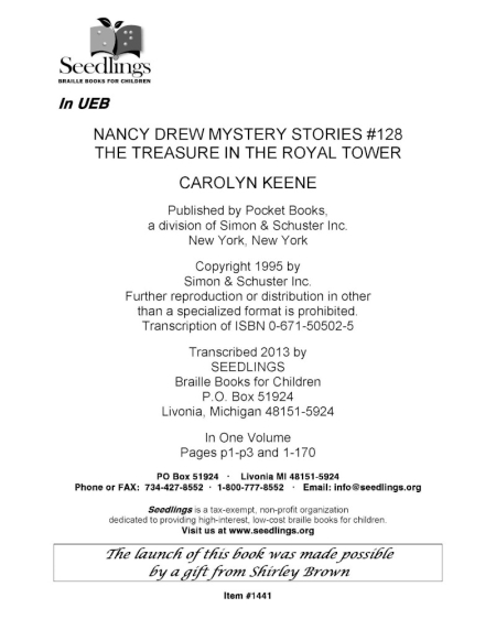 Cover for Nancy Drew #128: The Treasure in the Royal Tower