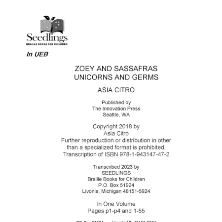 Cover for Zoey and Sassafras: Unicorns and Germs