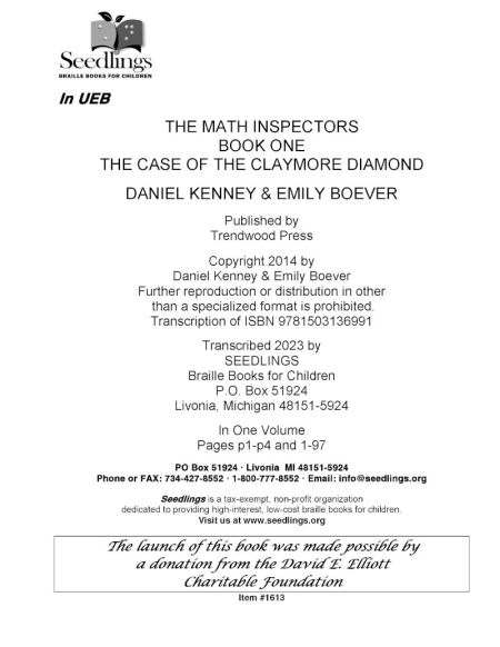 Cover for The Math Inspectors Book One: The Case of the Claymore Diamond