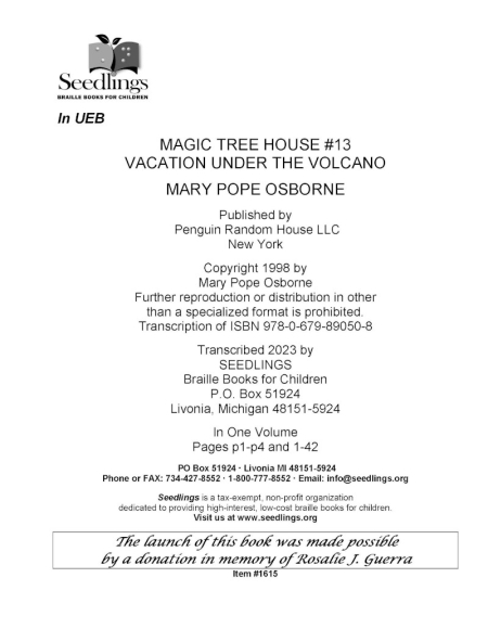 Cover for Magic Tree House #13: Vacation Under the Volcano
