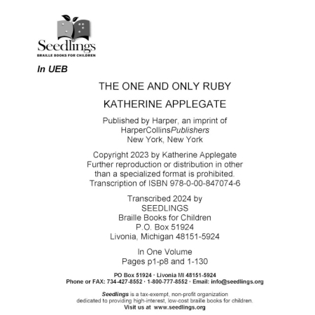 Cover for The One and Only Ruby by Katherin Applegate