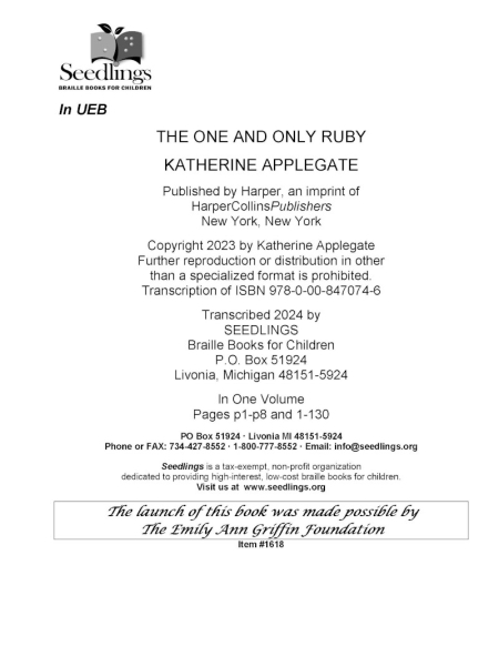 Cover for The One and Only Ruby by Katherin Applegate