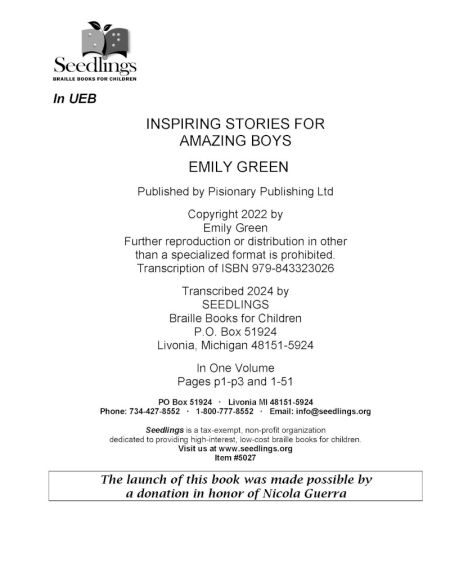 Cover of Inspiring Stories for Amazing Boys by Emily Green
