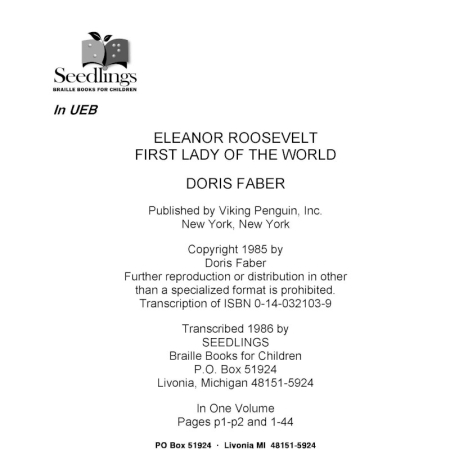 Cover for Eleanor Roosevelt First Lady of the World