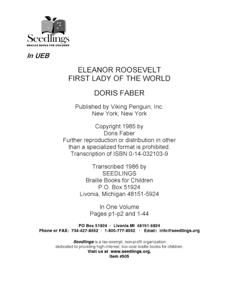 Cover for Eleanor Roosevelt First Lady of the World